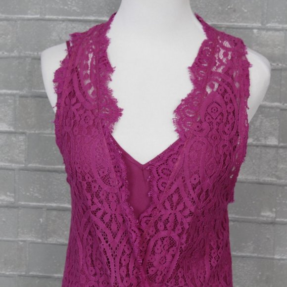 Free People Heart in Two Lace Layered Cami Mini Dress XS Magenta - Picture 4 of 14